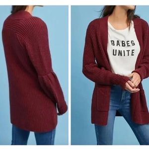 Anthropologie Knitted & Knotted Sweater Cotton Wool Blend Maroon Size Large